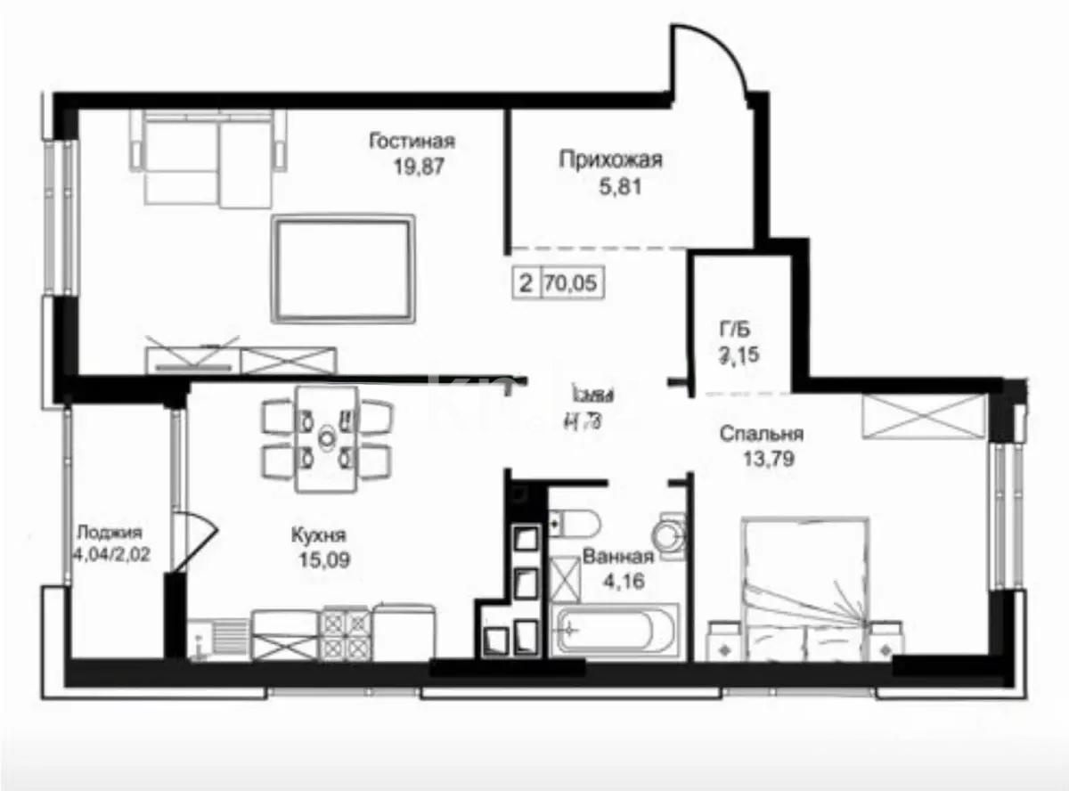 Продажа 2-комнатной квартиры, 71 м², пр. Улы Дала, дом  29/1 - Продажа квартир в Астане с фото фото 1 из 1