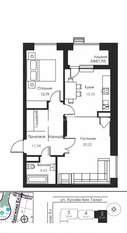 Продажа 3-комнатной квартиры, 64 м², ул. Хусейна бен Талала, дом  30 - Продажа квартир в Астане без посредников фото 2 из 2