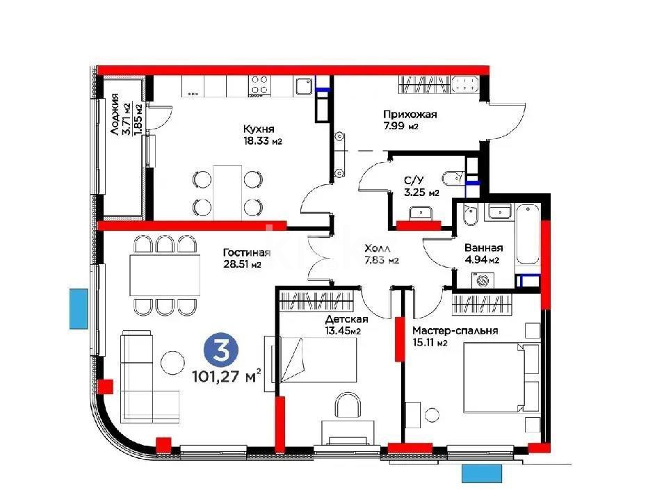 Продажа 3-комнатной квартиры, 102 м², ул. Рыскулова, дом  9 стр в Астане