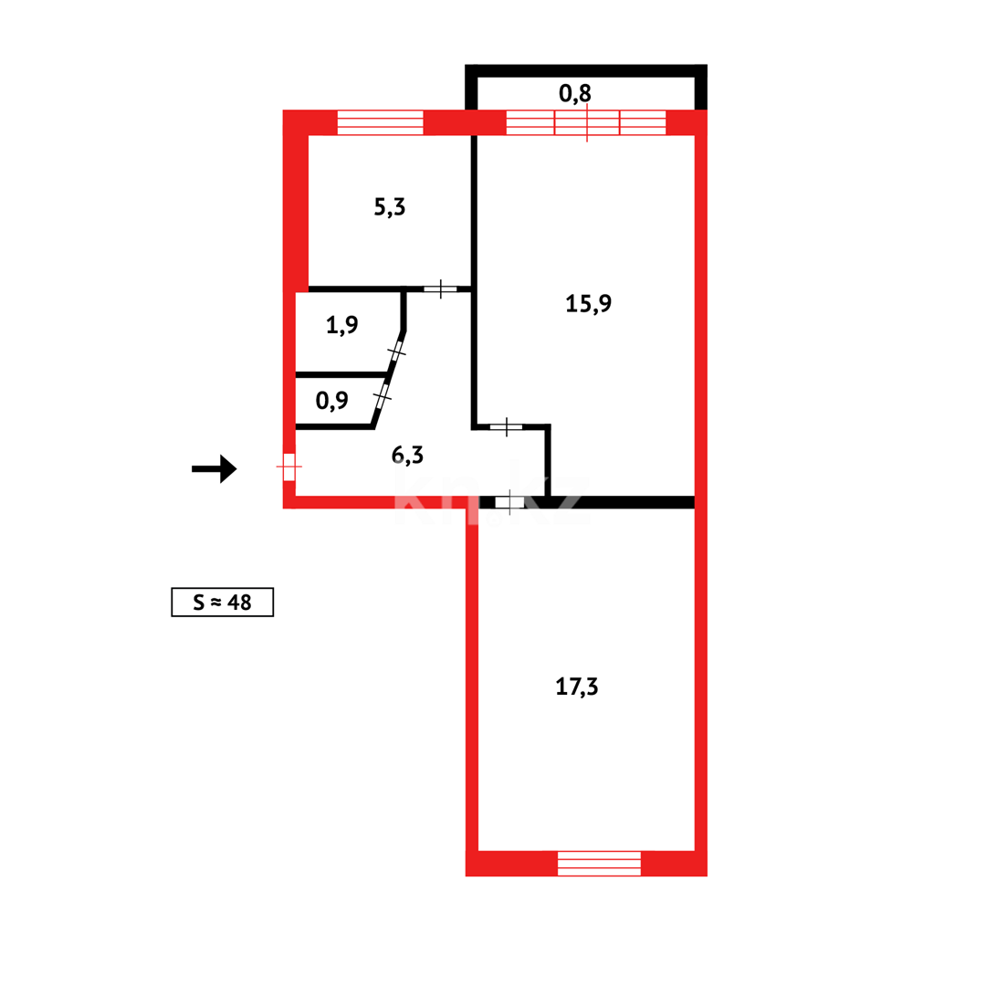 Продажа 2-комнатной квартиры, 48 м² - Продажа двухкомнатных квартир в панельном доме в Казахстане - страница 3 фото 14 из 14