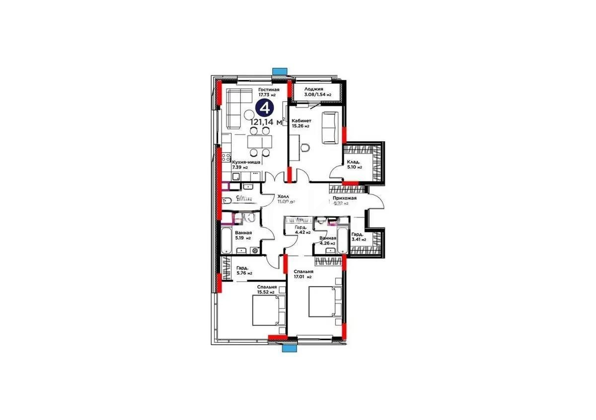 Продажа 4-комнатной квартиры, 121.14 м² в Астане
