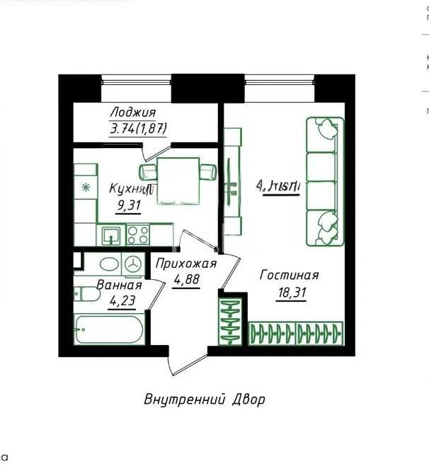 Продажа 1-комнатной квартиры, 38.6 м² - Продажа квартир в Казахстане - страница 5 фото 1 из 1