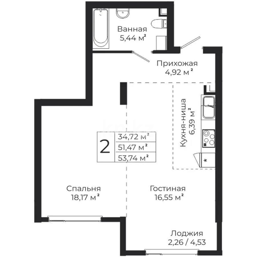 Продажа 2-комнатной квартиры, 51 м², ул. Токпанова, дом  20 - Продажа  двухкомнатных квартир в Астане фото 1 из 1