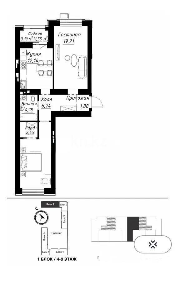 Продажа 2-комнатной квартиры, 64 м², ул. Айтматова, дом  1 стр - Продажа  двухкомнатных квартир в Астане фото 1 из 1