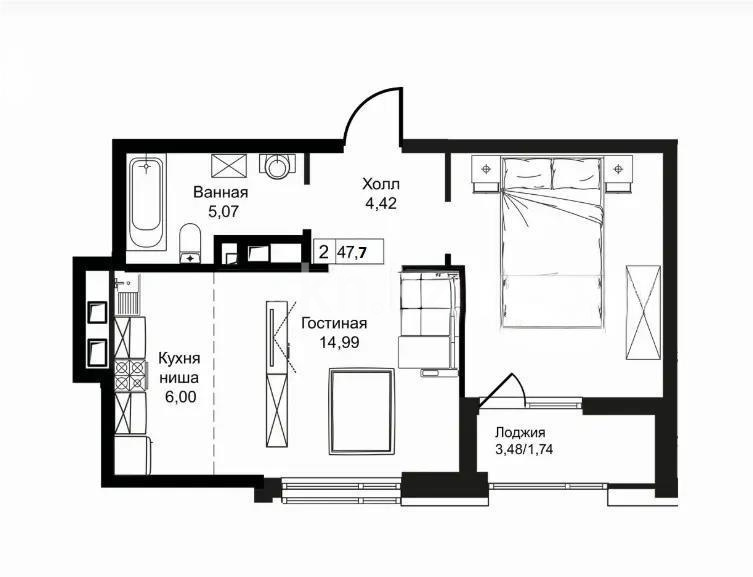 Продажа 2-комнатной квартиры, 47.7 м², пр. Улы Дала, дом  27 - Продажа квартир в новостройках Астаны без посредников фото 1 из 1
