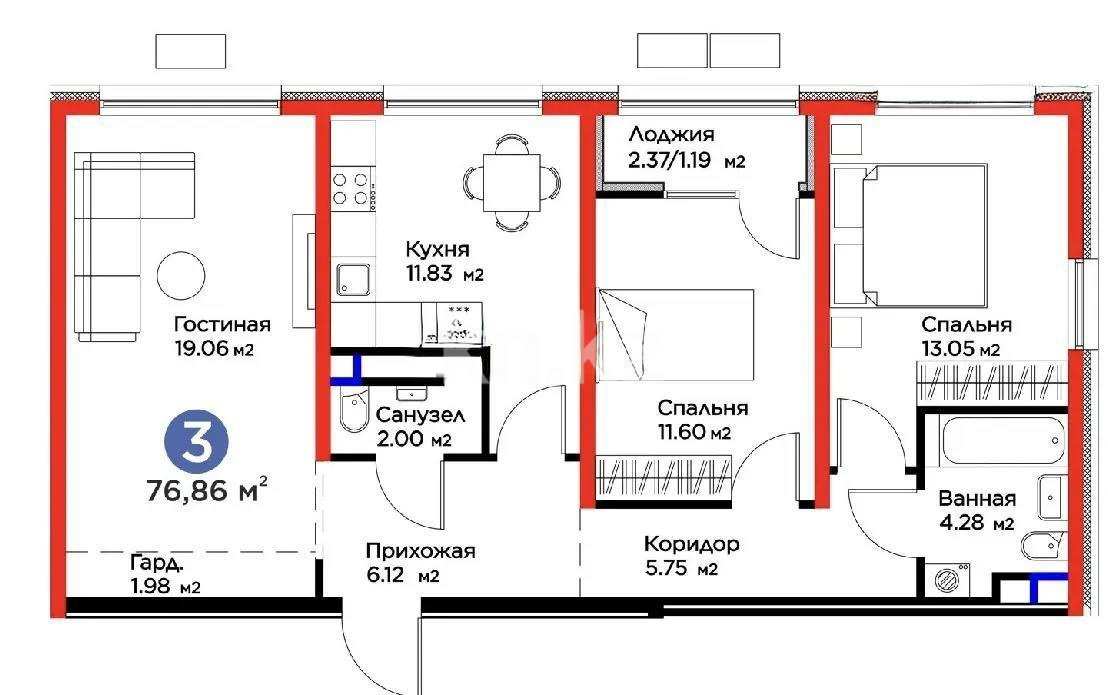 Продажа 3-комнатной квартиры, 76.8 м² - Недвижимость в Алматы - страница 15 фото 1 из 1
