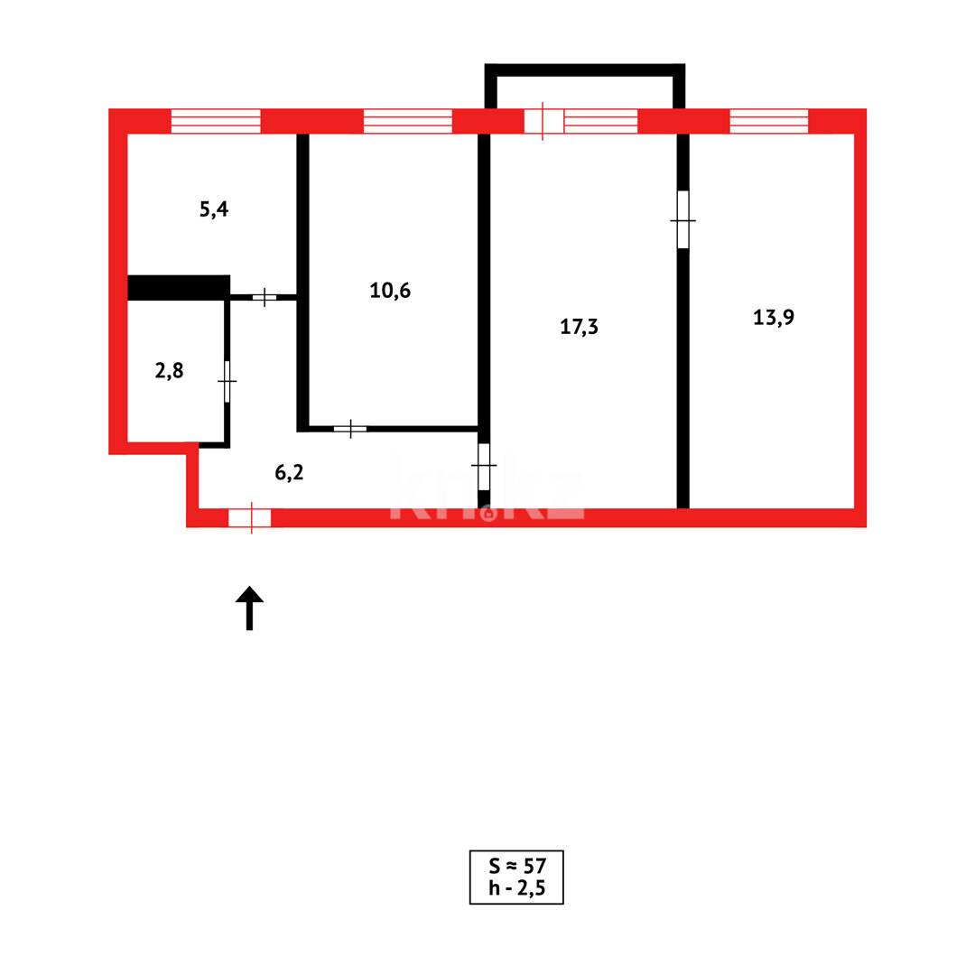 Продажа 3-комнатной квартиры, 58 м², ул. Шерубай батыра - Продажа и аренда недвижимости в Абае фото 1 из 17