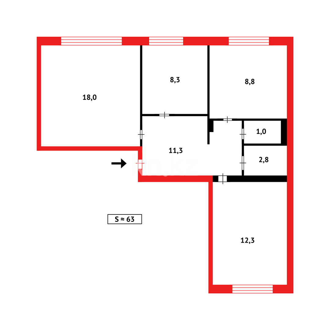 Продажа 3-комнатной квартиры, 62 м², мкр-н Голубые Пруды - Продажа квартир в Караганде фото 14 из 14