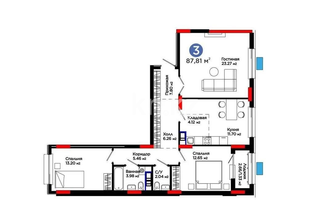 Продажа 3-комнатной квартиры, 87.81 м² - Продажа трехкомнатных квартир в р-не Есиль Астаны - страница 9 фото 1 из 1