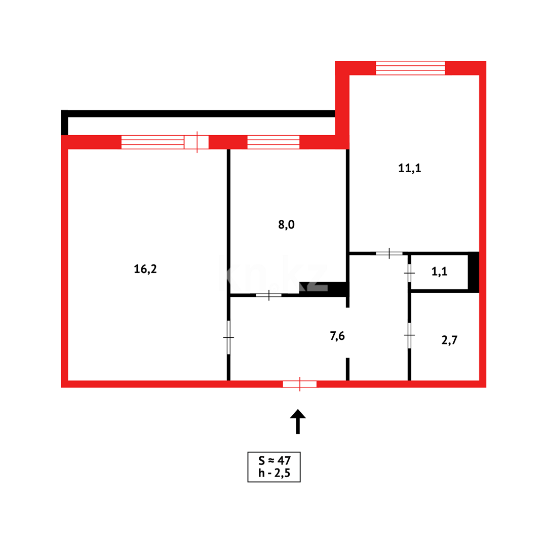 Продажа 2-комнатной квартиры, 50 м², мкр-н Мамраева (Восток-5) - Продажа  двухкомнатных квартир в Караганде фото 13 из 13