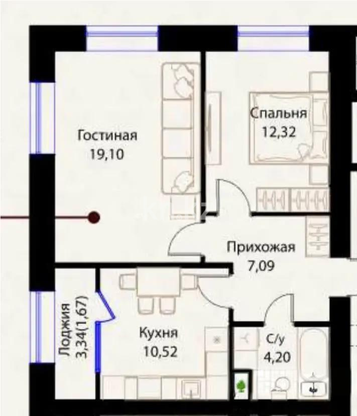 Продажа 2-комнатной квартиры, 54.9 м², ул. Жошы хана, дом  12/3 - Продажа  двухкомнатных квартир в Астане без посредников с фото фото 1 из 1