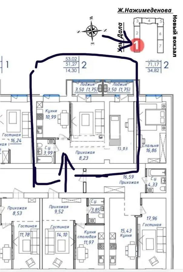 Продажа 2-комнатной квартиры, 52 м², ул. Нажимеденова, дом  38 стр - Продажа  двухкомнатных квартир в новостройках Астаны фото 1 из 1