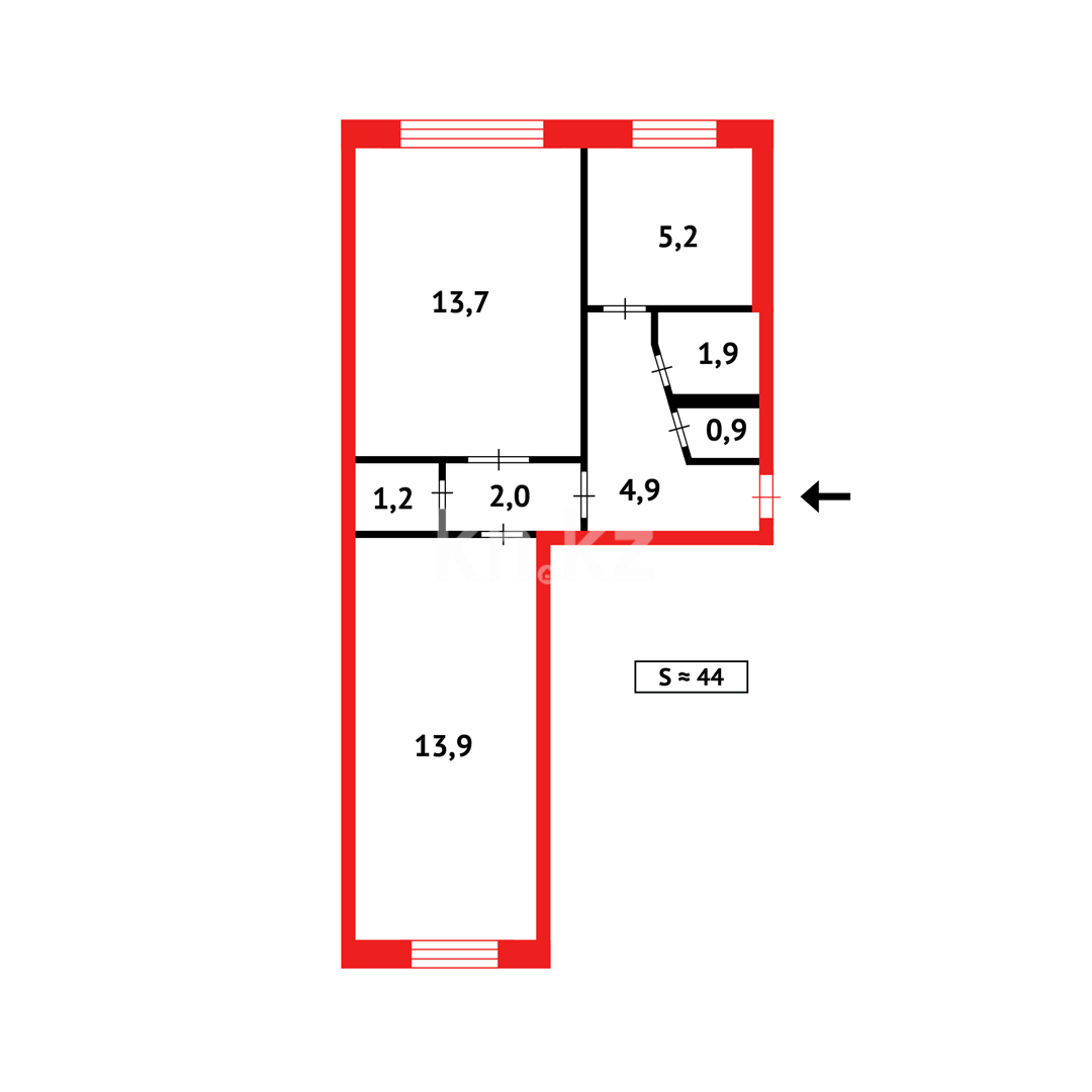 Продажа 2-комнатной квартиры, 43 м² - Недвижимость в Темиртау фото 13 из 13