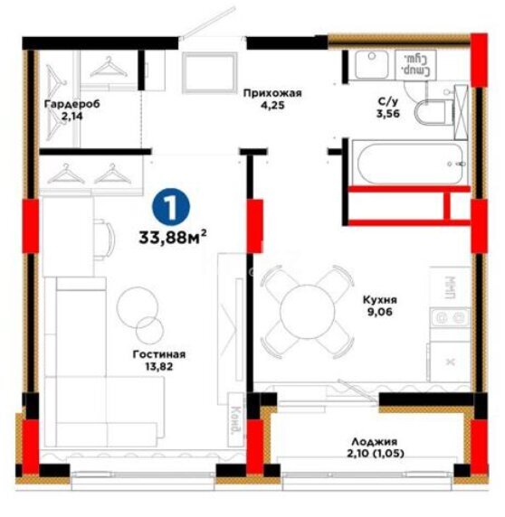 Продажа 1-комнатной квартиры, 33.88 м² в Астане - фото 9