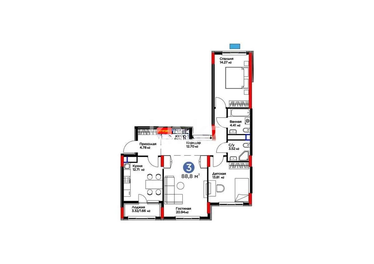 Продажа 3-комнатной квартиры, 88.8 м², ул. Е-915, дом  19 в Астане