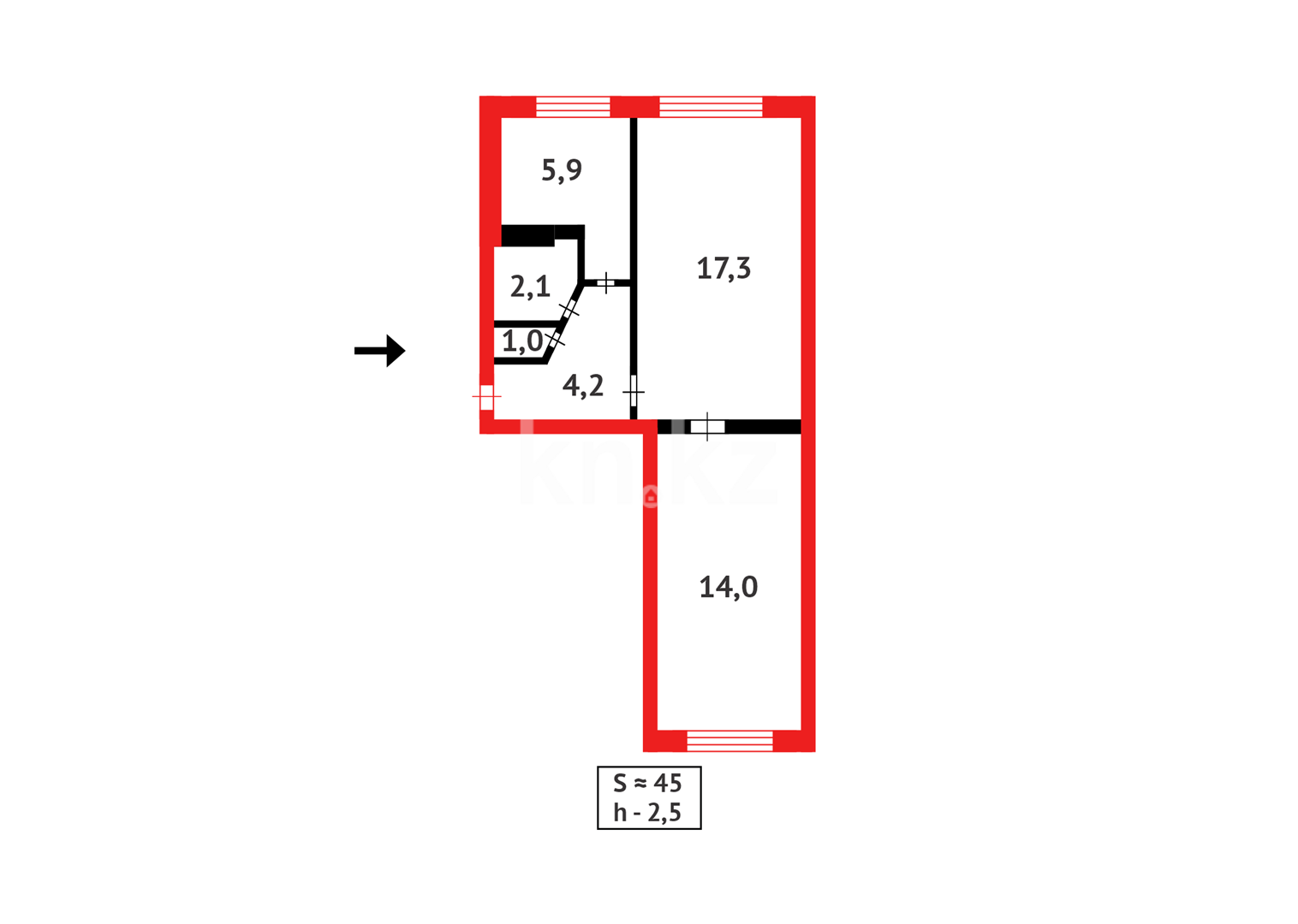 Продажа 2-комнатной квартиры, 44 м², мкр-н 15 - Продажа квартир в Караганде фото 8 из 8