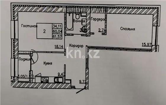 Продажа 2-комнатной квартиры, 61.57 м² - Продажа двухкомнатных квартир от собственников в Астане - страница 92 фото 1 из 1