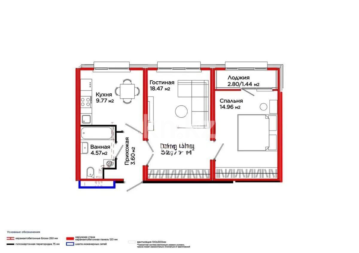 Продажа 2-комнатной квартиры, 52.77 м², пр. Улы Дала, дом  14 - Продажа квартир в Астане фото 1 из 1