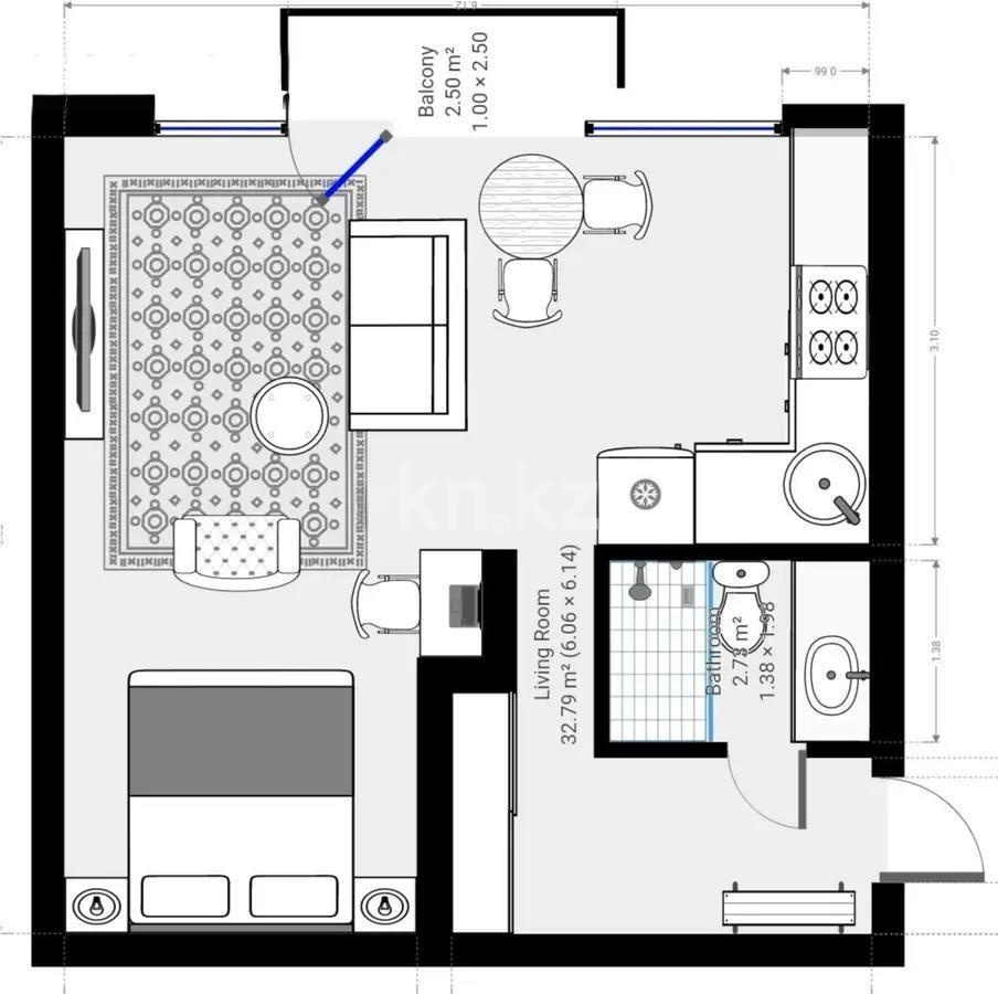 Продажа 1-комнатной квартиры, 35.6 м², ул. Казыбек би, дом  64 - Продажа квартир в Алматы фото 4 из 4