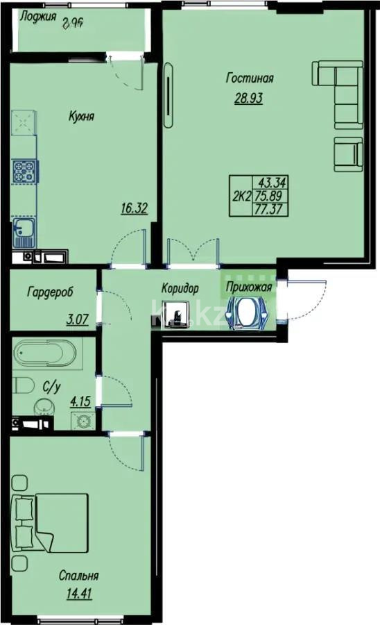 Продажа 2-комнатной квартиры, 78 м² в Астане