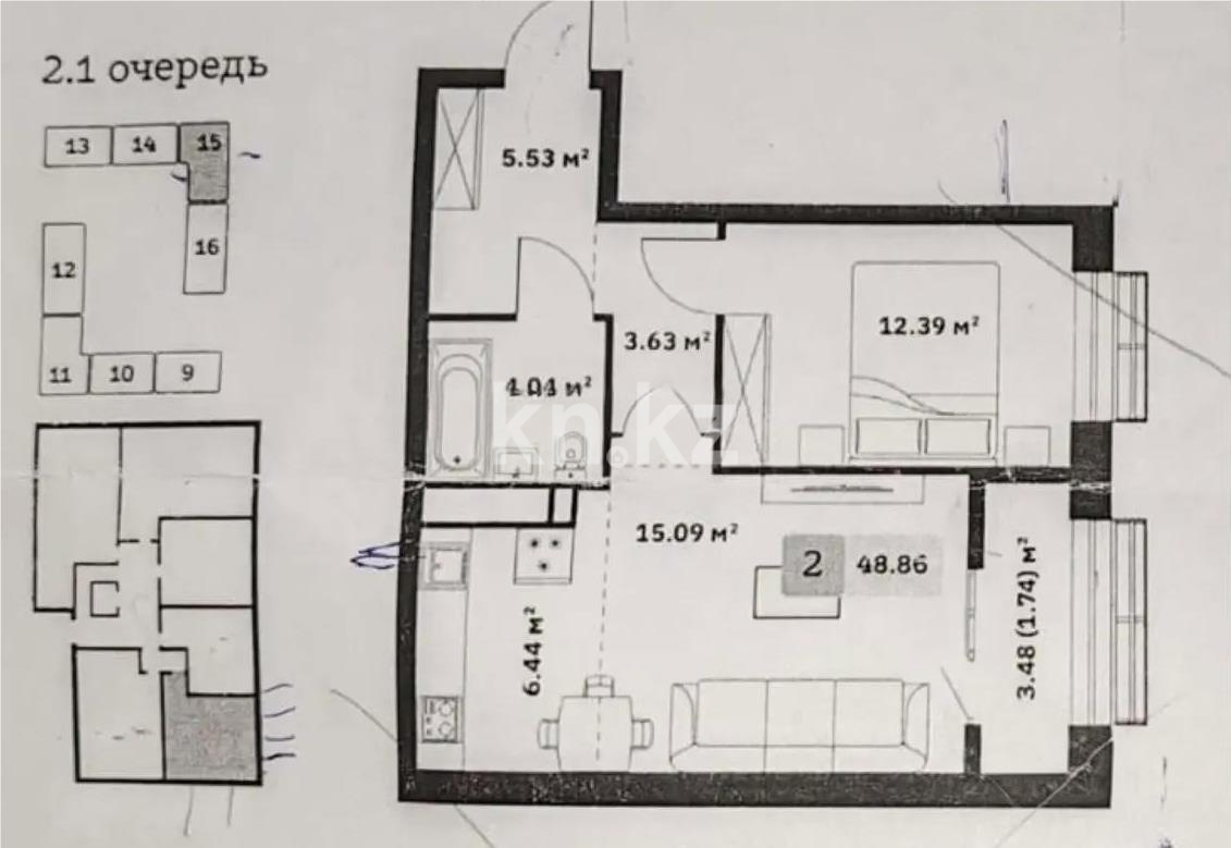 Продажа 2-комнатной квартиры, 49 м², ул. Туркестан, дом  115 - Продажа квартир в новостройках Алматы без посредников с фото фото 1 из 1