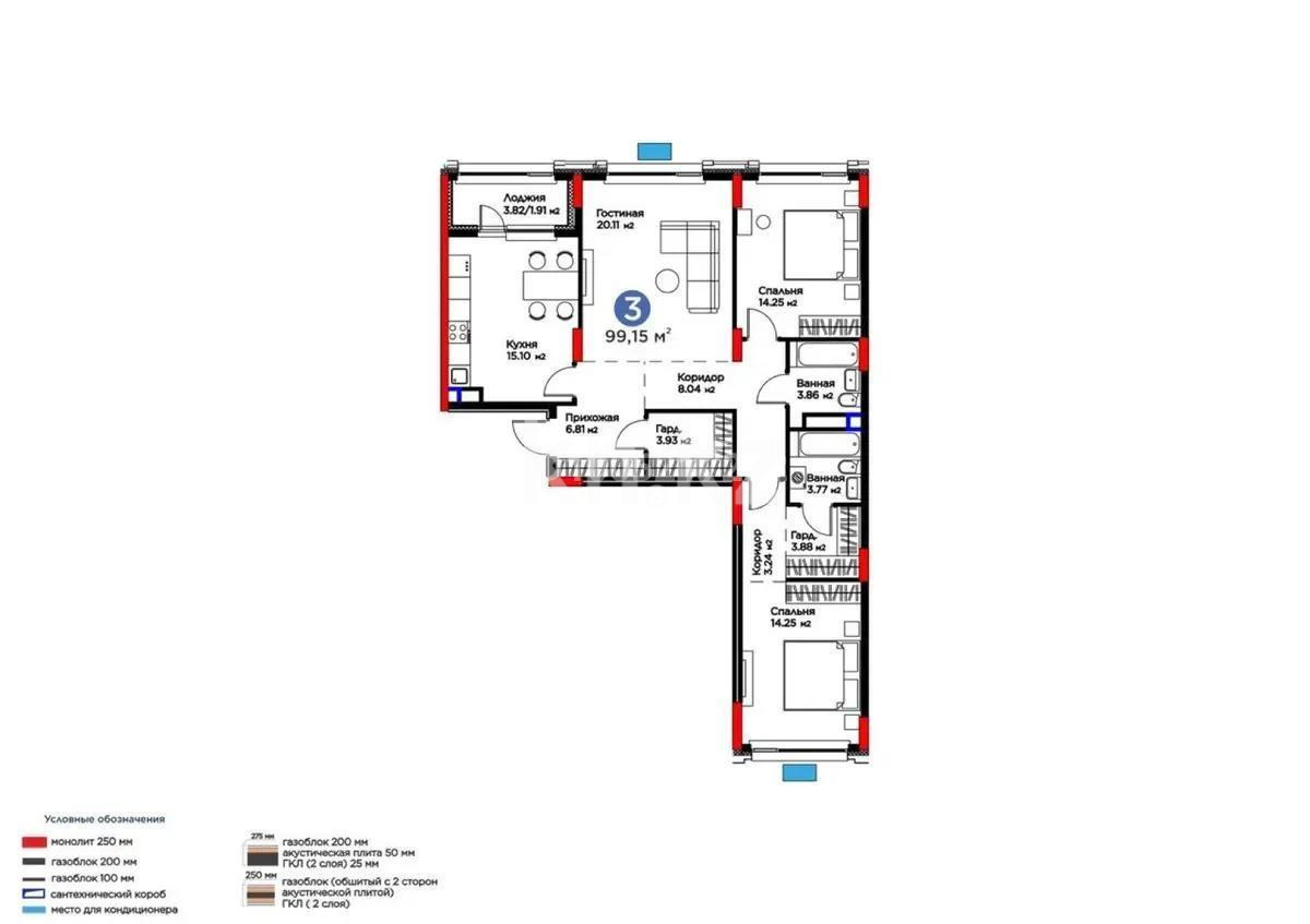 Продажа 3-комнатной квартиры, 100 м², ул. Е-899, дом  3 - Продажа  трехкомнатных квартир в новостройках Астаны фото 1 из 1