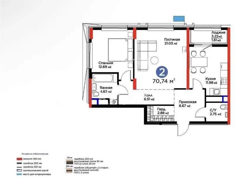 Продажа 3-комнатной квартиры, 71 м² в Астане