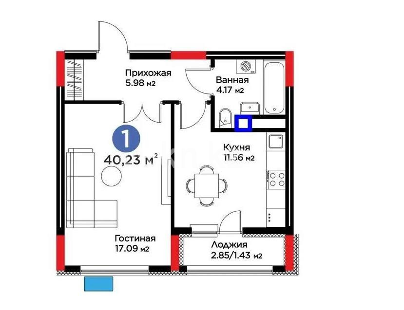Продажа 1-комнатной квартиры, 40 м² в Астане