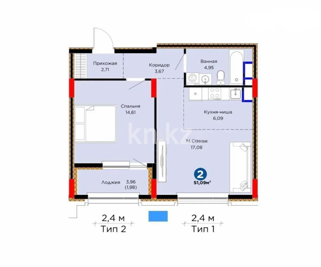 Продажа 2-комнатной квартиры, 51 м², ул. Е-899, дом  7 стр в Астане