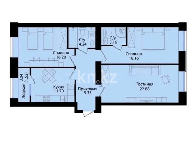 Продажа 3-комнатной квартиры, 87 м², ул. Айтматова, дом  77/7 - Продажа квартир в Казахстане фото 1 из 1