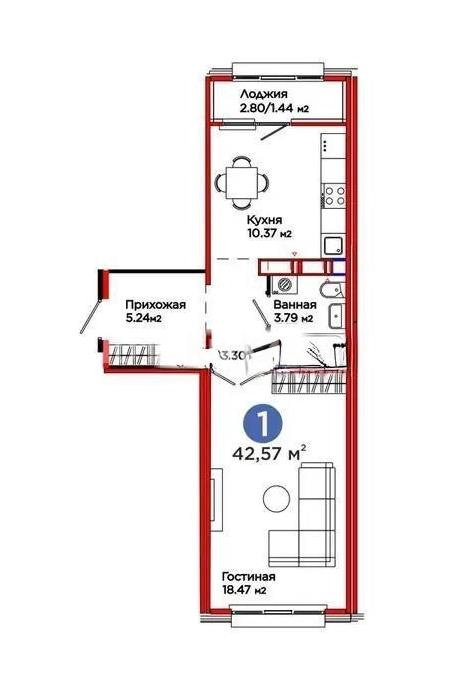 Продажа 1-комнатной квартиры, 42.57 м² - Продажа однокомнатных квартир в Астане - страница 71 фото 4 из 4