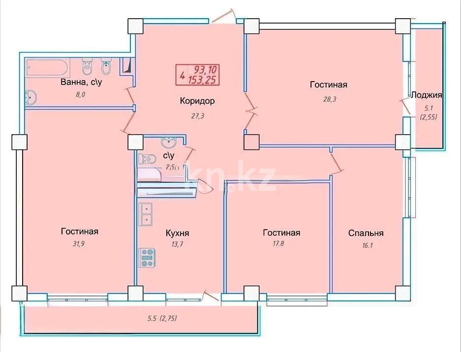 Продажа 4-комнатной квартиры, 155 м², пр. Кошкарбаева, дом  32 блок К в Астане - фото 6