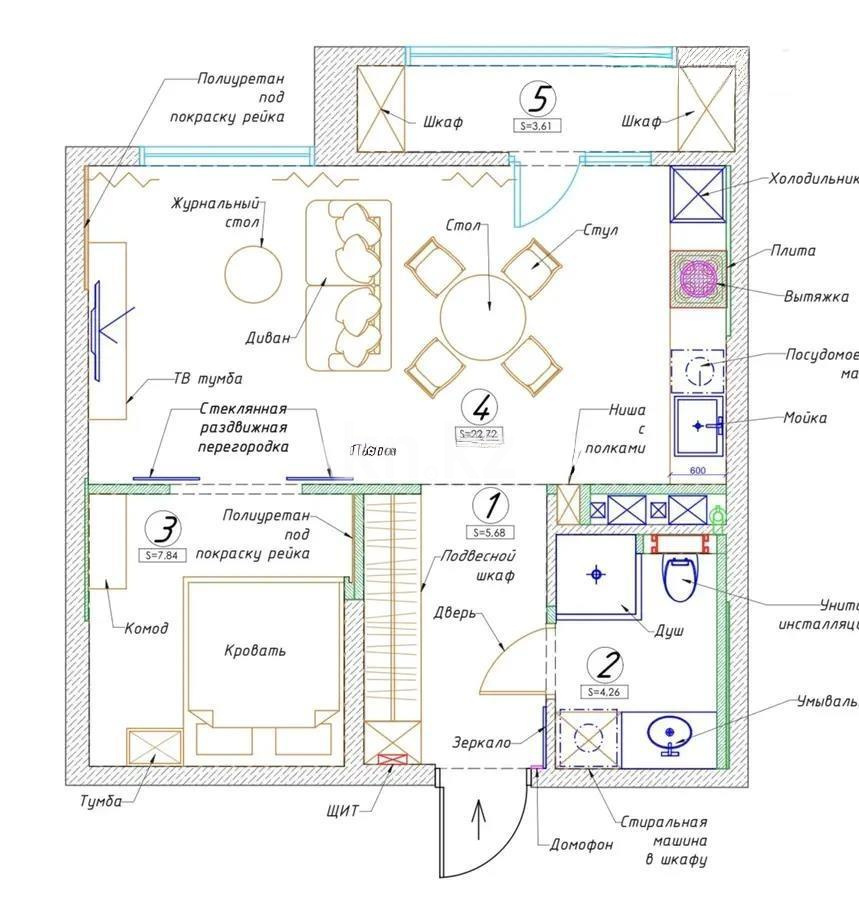 Продажа 1-комнатной квартиры, 44.6 м², ул. Толе би, дом  14/1 - Продажа  однокомнатных квартир в новостройках Астаны фото 3 из 3