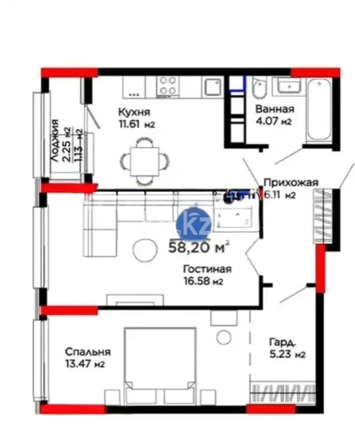 Продажа 2-комнатной квартиры, 58 м², ул. Толе би, дом  28/1 в Астане - фото 6