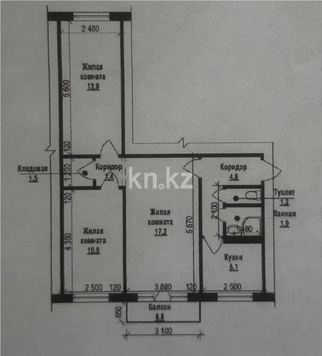 Продажа 3-комнатной квартиры, 58 м², ул. Абая, дом  54 - Продажа  трехкомнатных квартир в Темиртау фото 1 из 1
