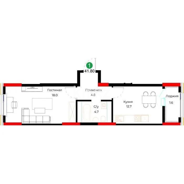 Продажа 1-комнатной квартиры, 41.8 м², ул. Молдагалиева, дом  9 - Продажа  однокомнатных квартир в Астане фото 1 из 1