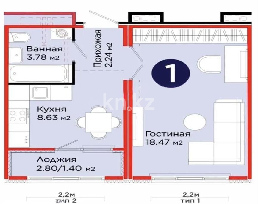 Продажа 1-комнатной квартиры, 34.53 м² - Продажа квартир в р-не Нура Астаны - страница 4 фото 1 из 1