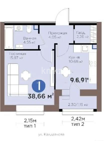 Продажа 1-комнатной квартиры, 38.66 м², пр. Жумабаева, дом  38 - Продажа квартир в Казахстане фото 1 из 1