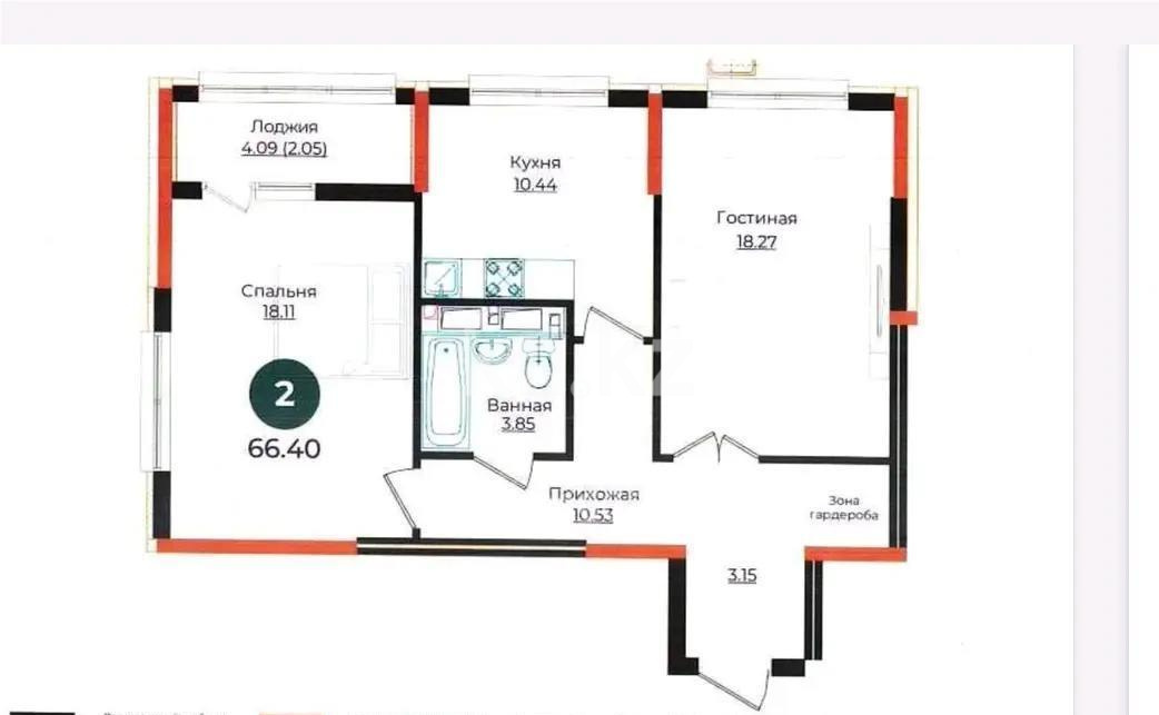 Продажа 2-комнатной квартиры, 66.4 м² - Продажа двухкомнатных квартир в монолитно-каркасном доме в Астане - страница 4 фото 1 из 1