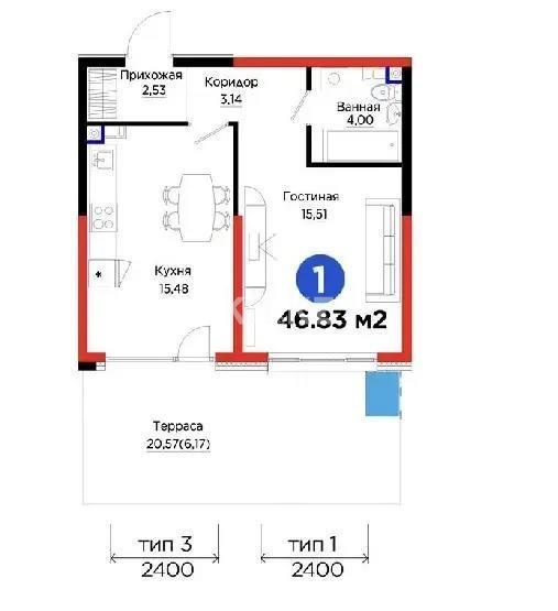 Продажа 1-комнатной квартиры, 46.83 м² - Продажа однокомнатных квартир в монолитно-каркасном доме в Алматы - страница 4 фото 1 из 1