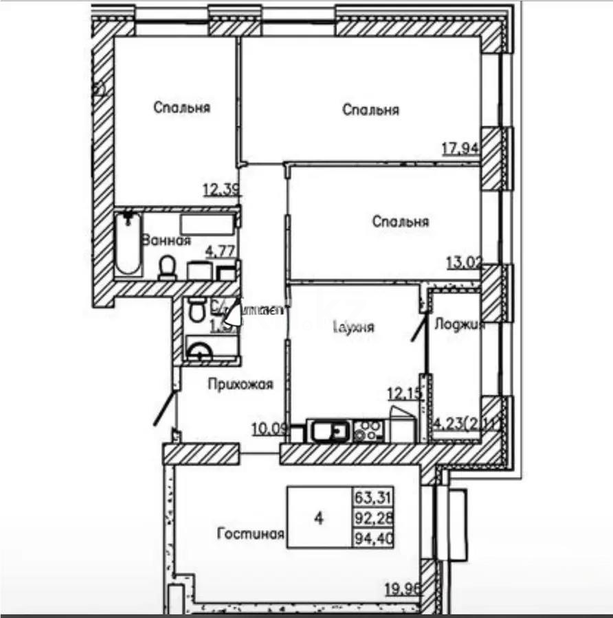 Продажа 4-комнатной квартиры, 94.4 м², ул. Сыганак, дом  12 стр - Продажа  четырехкомнатных квартир в новостройках Астаны без посредников фото 1 из 1