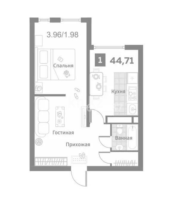 Продажа 2-комнатной квартиры, 44.71 м², пр. Райымбека, дом  349/1 - Продажа квартир без посредников в Алматы фото 1 из 1