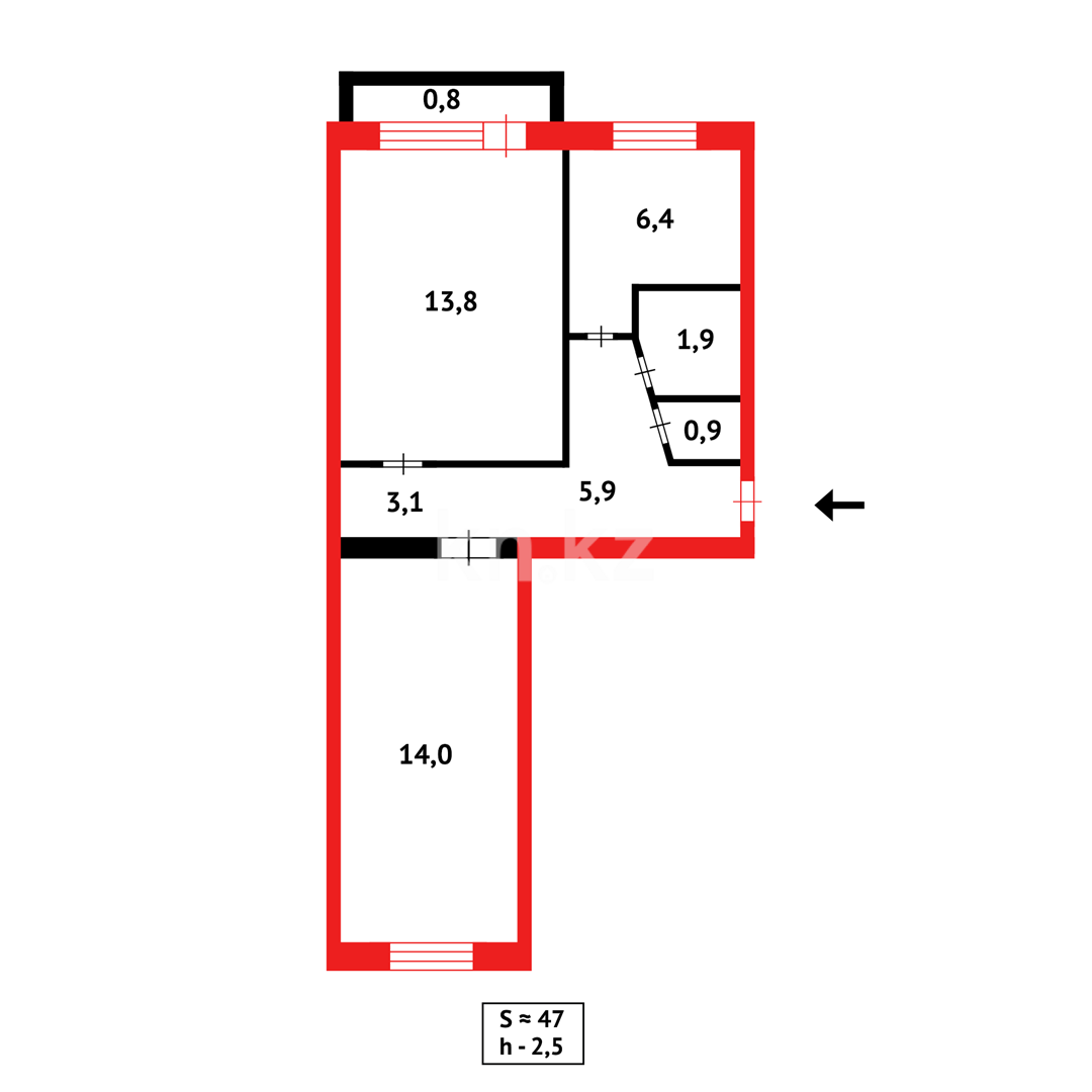 Продажа 2-комнатной квартиры, 46 м² - Продажа недвижимости в Темиртау - страница 2 фото 13 из 13