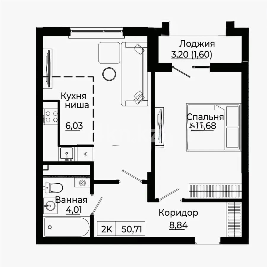 Продажа 2-комнатной квартиры, 50.71 м², пр. Улы Дала, дом  28 стр - Продажа  двухкомнатных квартир в новостройках Астаны фото 1 из 1
