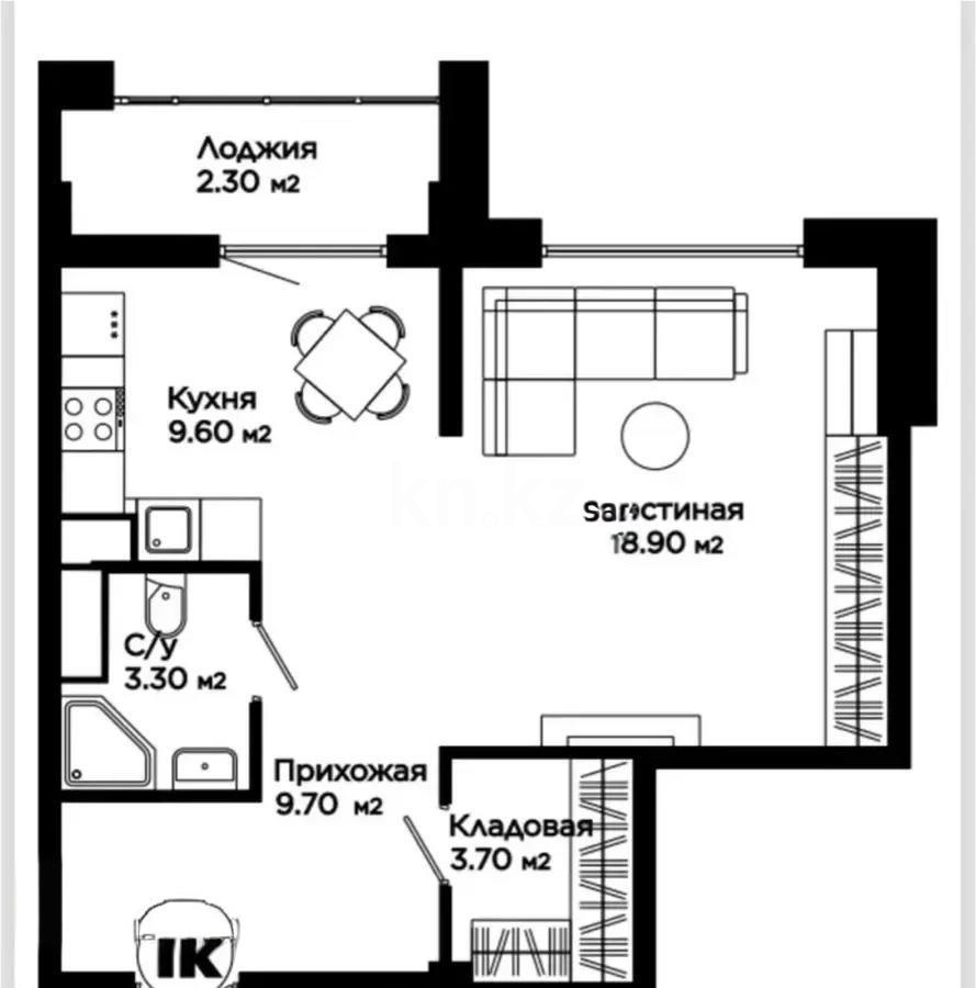 Продажа 1-комнатной квартиры, 48.7 м², мкр-н Астана, дом  1/19 стр - Продажа квартир в Алматы фото 1 из 1