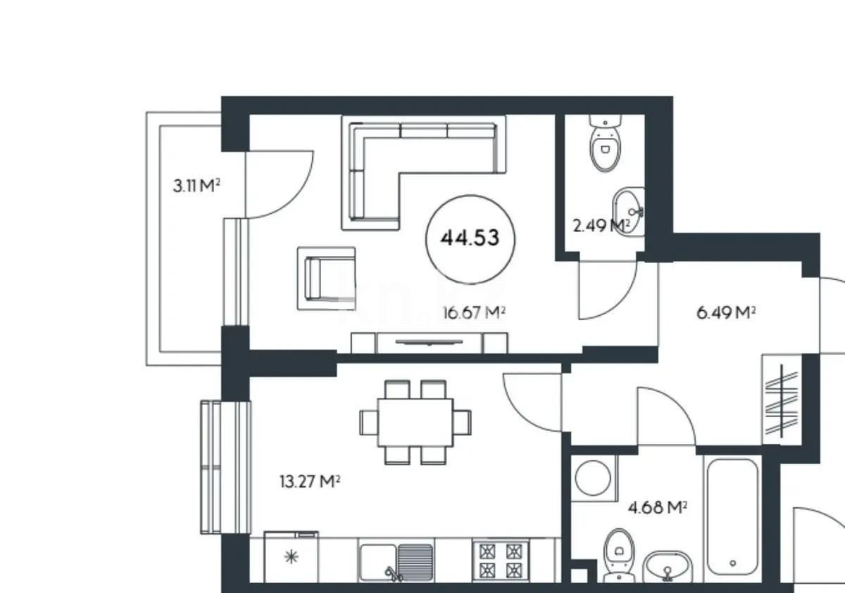 Продажа 2-комнатной квартиры, 44.55 м² в Алматы