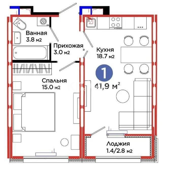 Продажа 2-комнатной квартиры, 41.9 м² в Астане - фото 2