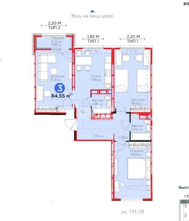 Продажа 3-комнатной квартиры, 84.55 м², ул. Е-511, дом  40 - Продажа квартир в Казахстане фото 1 из 1
