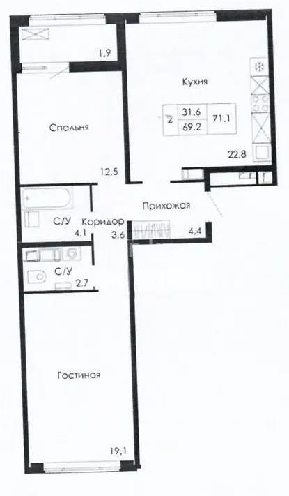 Продажа 2-комнатной квартиры, 71.1 м² - Продажа недвижимости в Астане - страница 32 фото 1 из 1