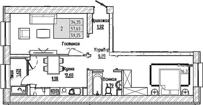 Продажа 2-комнатной квартиры, 60 м² - Продажа двухкомнатных квартир в кирпичном доме в Астане - страница 2 фото 1 из 1